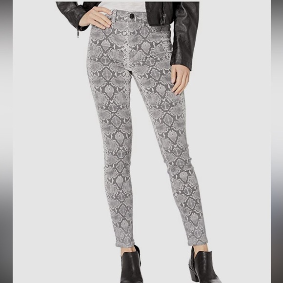 Hudson Jeans Denim - Hudson Barbara Snake Print Mid Rise Skinny Jeans 26 Gray Animal Print Stretch